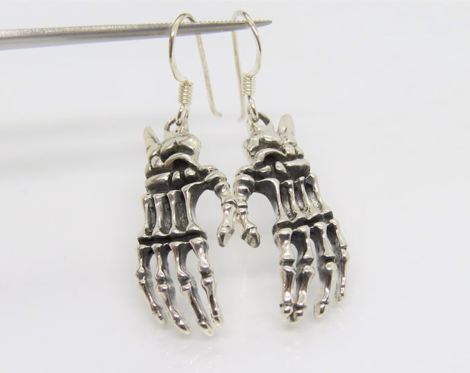 Vintage Sterling Silver Skeleton Hand Dangle Earrings