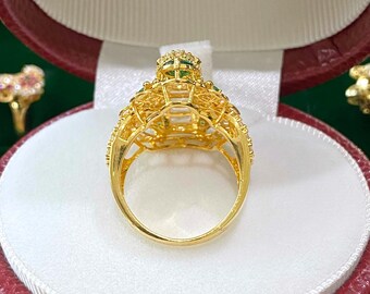 Amazon.com: Gixaxak 18K Gold Plated Ring Inlay Oval Cut