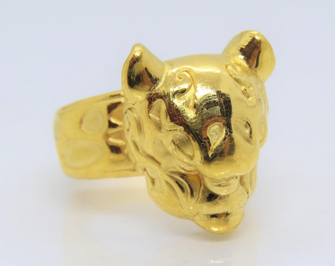 999 Pure Gold 3D Leopard Vintage Unisex Ring Size 8.5