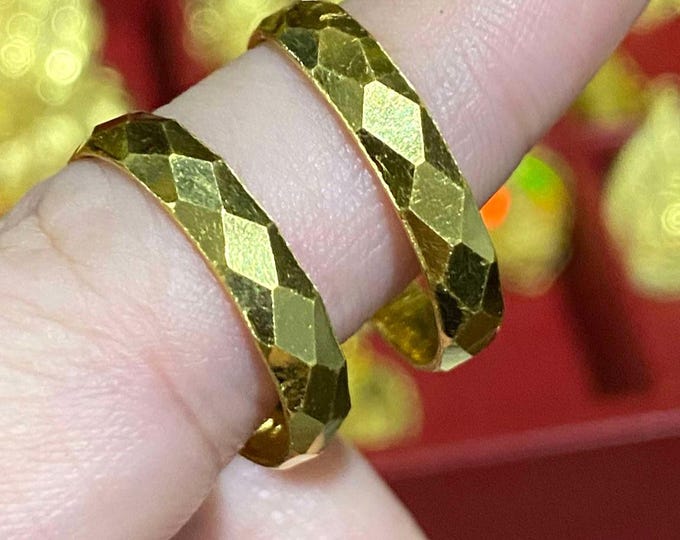 24K Pure Gold Diamond cut Band Ring Size 7, 8.5