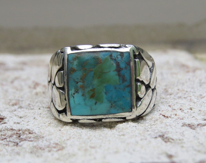 Sterling Silver Natural Turquoise Unisex Ring Size 9