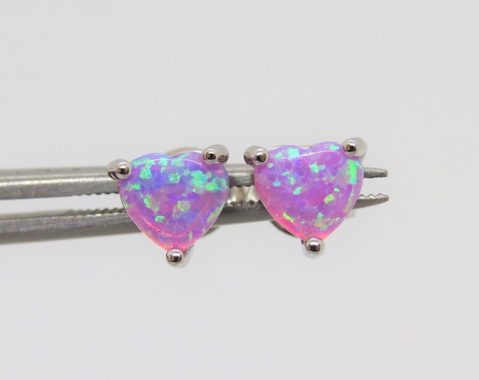 Sterling Silver Heart cut Pink Opal Stud Earrings