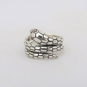 Vintage Sterling Silver Garnet on Eyes Snake Ring Size 7
