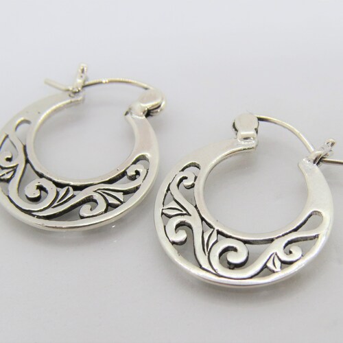 Sterling Silver and Geometric Filigree Hoop Earring