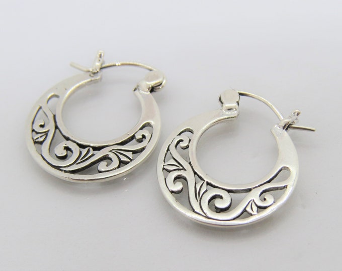 Vintage Sterling Silver Filigree Hoop Earrings