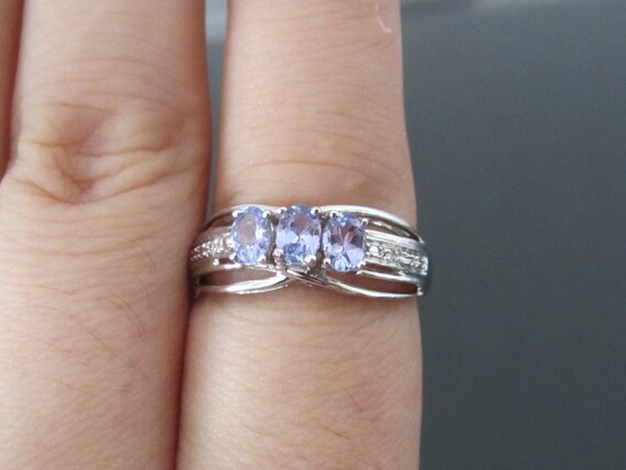 Vintage 10K Solid White Gold Tanzanite & Diamond … - image 5