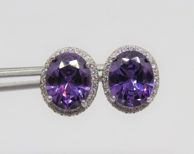 Sterling Silver Oval cut Amethyst & White Topaz Earrings