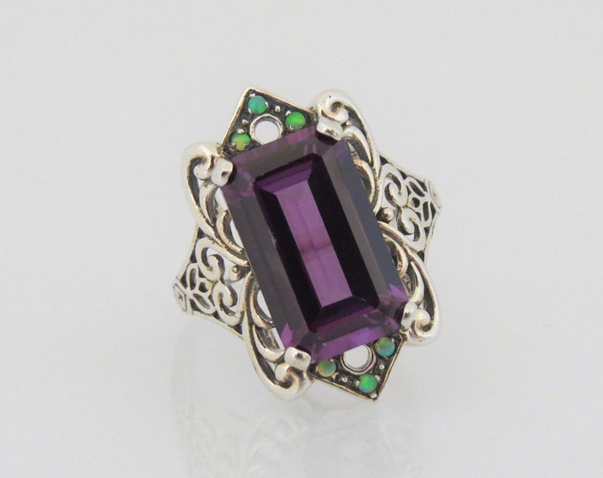 Vintage Sterling Silver Amethyst & Green Opal Ring Size 7