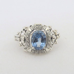 Vintage Sterling Silver Oval Aquamarine Filigree Ring Size 8