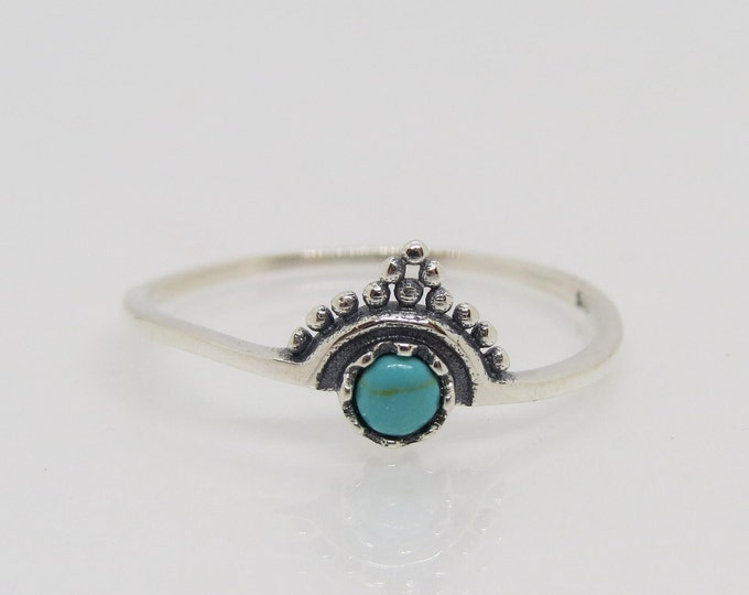 Vintage Bali Sterling Silver Turquoise Thin Band Ring Size 7
