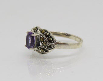 Vintage Sterling Silver Amethyst & Marcasite Ring Size 8 - Etsy