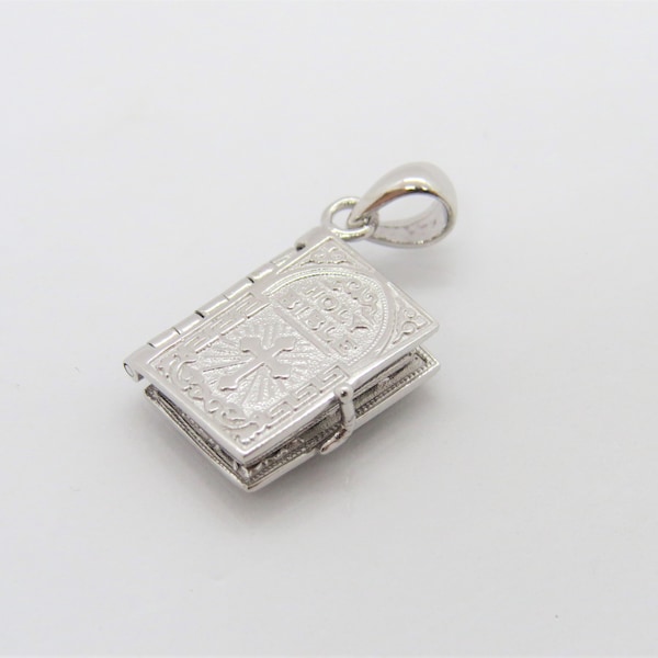 Vintage Sterling Silver Lord's Prayer Holy Bible Open Pages Locket Pendant