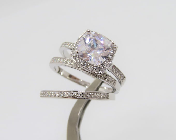 Vintage Sterling Silver White Topaz Engagement Ring Size 7