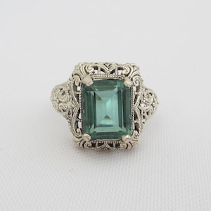 Vintage Sterling Silver Emerald Filigree Ring Size 6 image 1