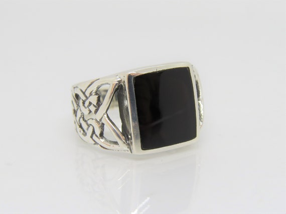 Vintage Sterling Silver Natural Black Onyx Celtic Men's Ring Size