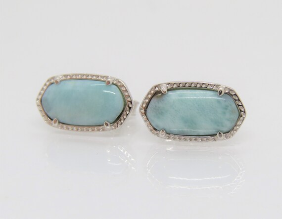 Vintage Sterling Silver Natural Larimar Coffing E… - image 3