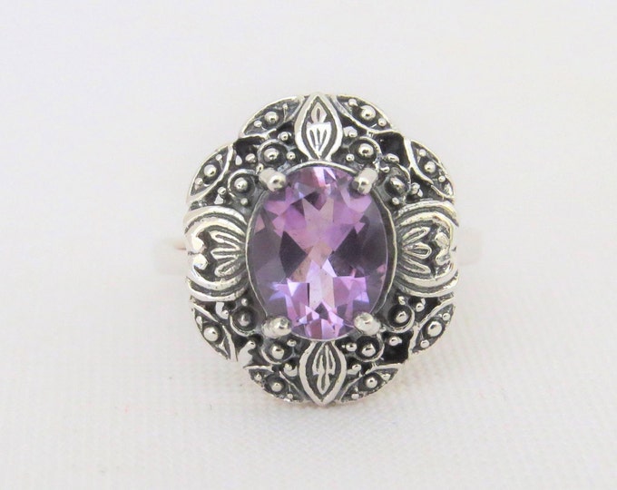 Sterling Silver Natural Amethyst Filigree Ring Size 7