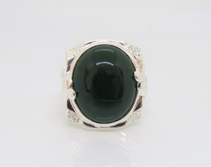 Vintage Sterling Silver Green Onyx Rat Men's Ring Size 10