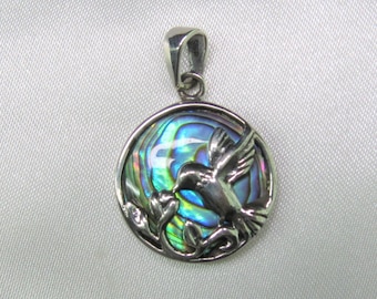 Sterling Silver Abalone Bird Pendant.