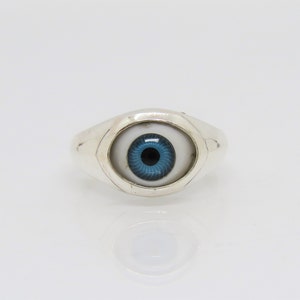 Sterlingzilveren boze oog blauwe koepelring maat 6