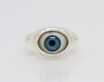 Sterling Silver Evil Eye Blue Dome Ring Size 6