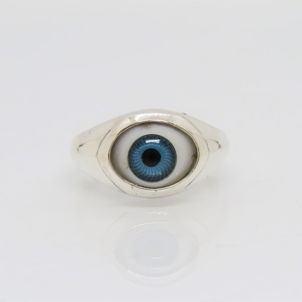 Sterling Silver Evil Eye Blue Dome Ring Size 6
