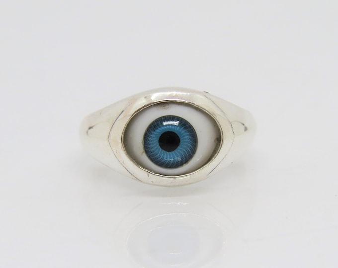 Sterling Silver Evil Eye Blue Dome Ring Size 6