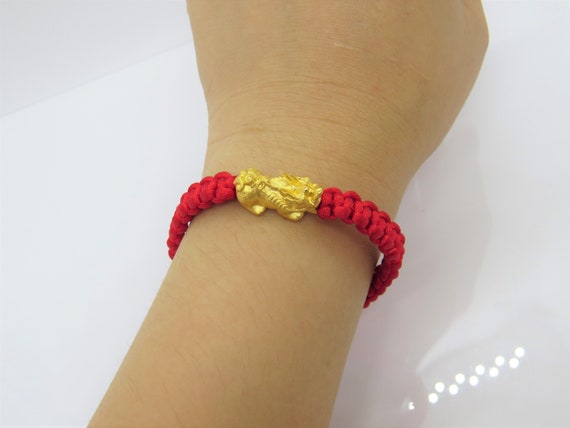 Vintage 24K 9999 Yellow Gold 3D Pixiu with Red We… - image 9