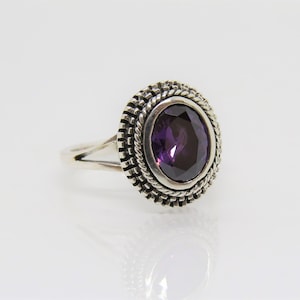 Vintage Sterling Silver Granulation Amethyst Ring Size 8