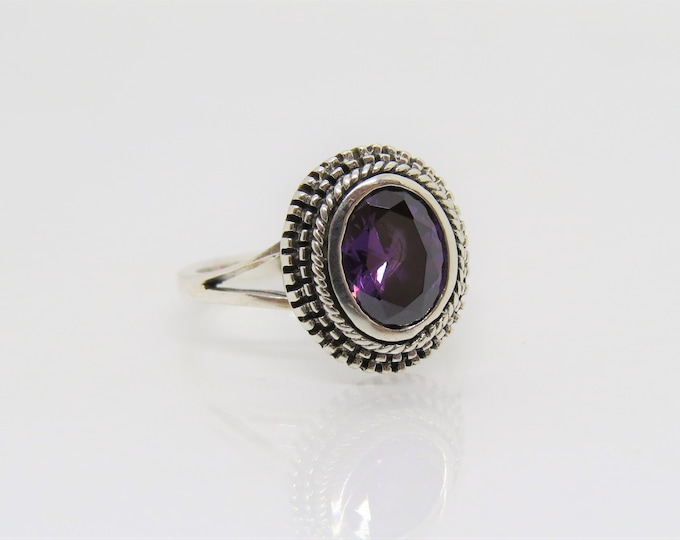 Vintage Sterling Silver Granulation Amethyst Ring Size 8
