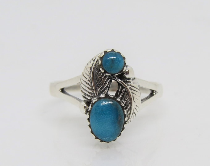 Vintage Sterling Silver Turquoise leaf Ring Size 8