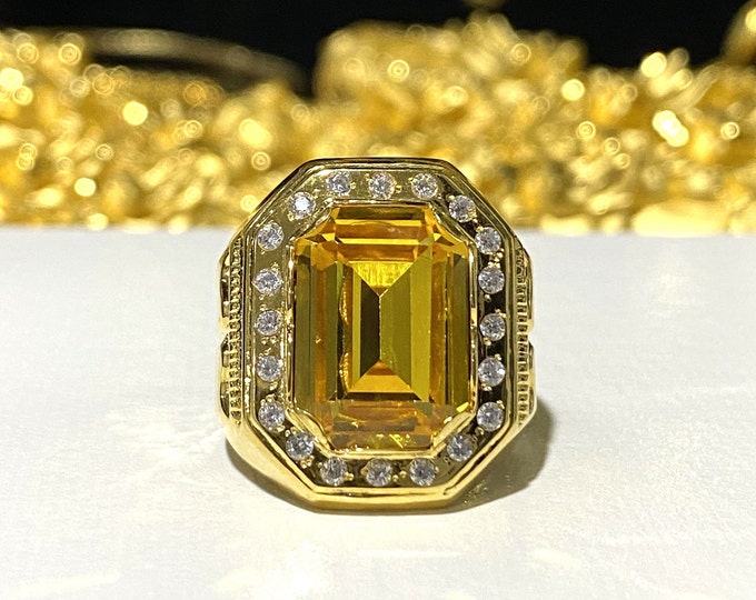 Vintage 15K Gold Citrine & White Topaz Ring Size 8.5