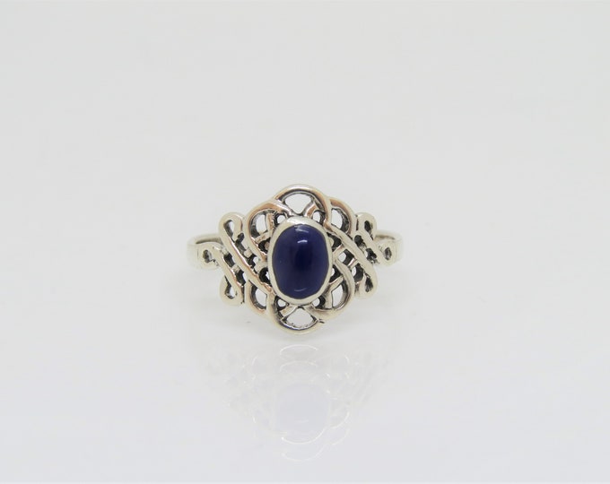 Vintage Sterling Silver Lapis Lazuli Celtic Knot Ring Size 8