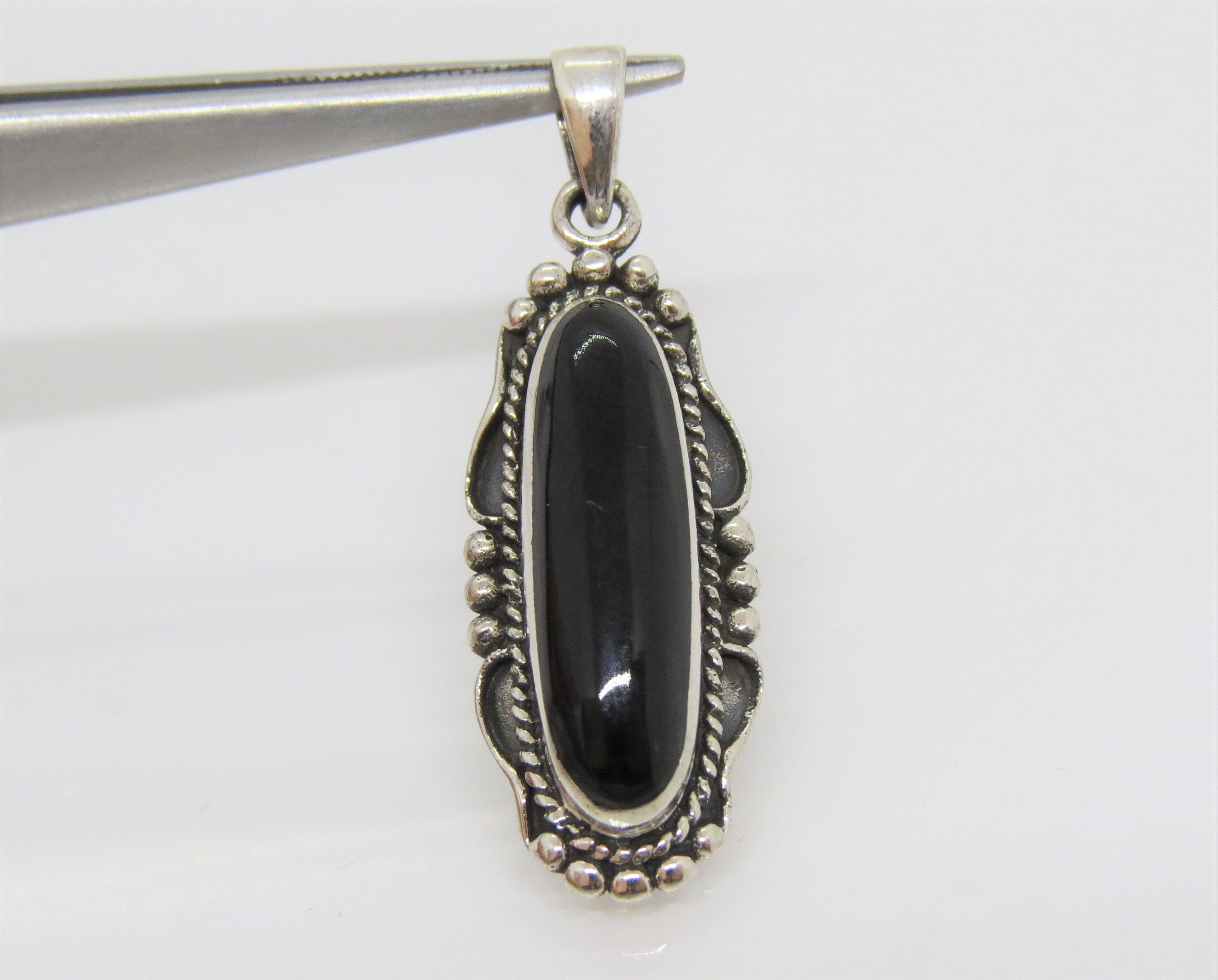 Vintage Sterling Silver Black Onyx Pendant Etsy