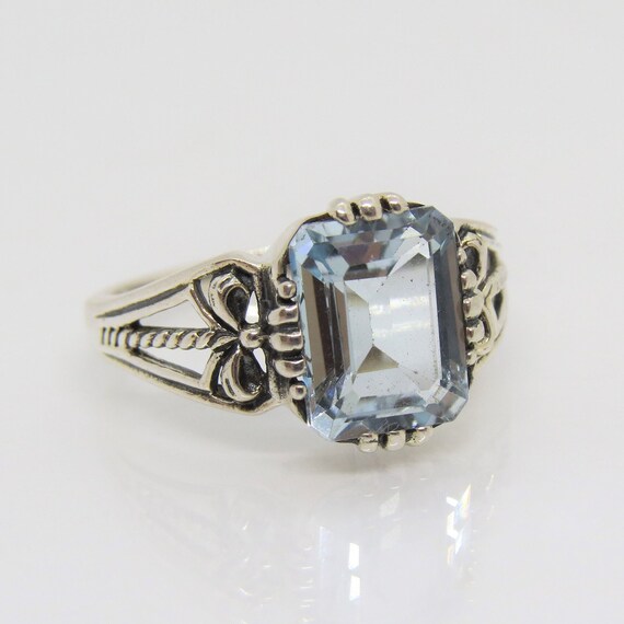 Vintage Sterling Silver Aquamarine Ring Size 9 - image 5