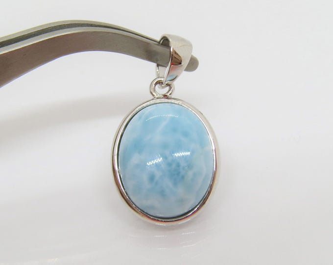 Vintage Sterling Silver Natural Oval Larimar Pendant