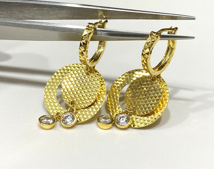 Vintage 15K 610 Solid Yellow Gold White Topaz Dangle Earrings.