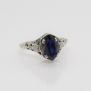 Sterling Silver Blue Sapphire Filigree Ring