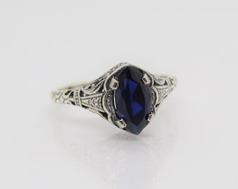 Sterling Silver Blue Sapphire Filigree Ring