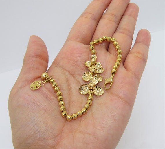 Vintage 18K Solid Yellow Gold Diamond Cut Flower Balls Link