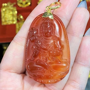 Vintage 18K Solid Gold Red Carnelian Buddha Pendant. image 1