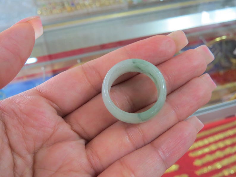 Vintage Translucent Natural Green Jadeite Jade Band Ring Size 9.75