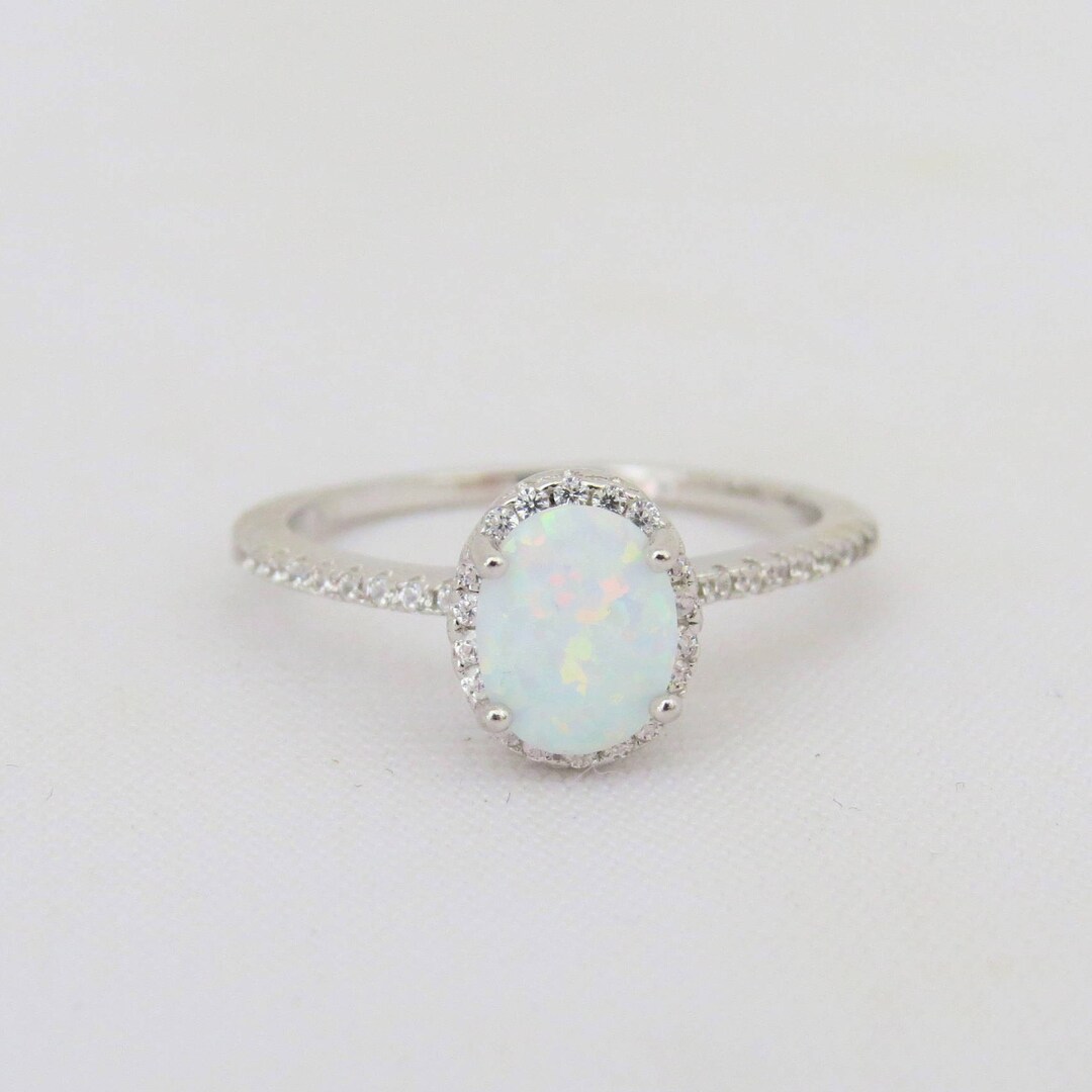 Vintage Sterling Silver White Opal & White Topaz Engagement Ring Size 8 ...