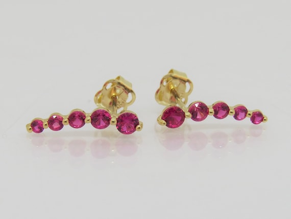 Vintage 14K Solid Yellow Gold Ruby Earrings - image 3