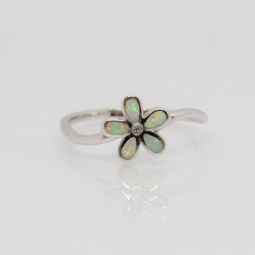 Vintage Sterling Silver Fire Opal & White Topaz Flower Ring Size 7 - Etsy