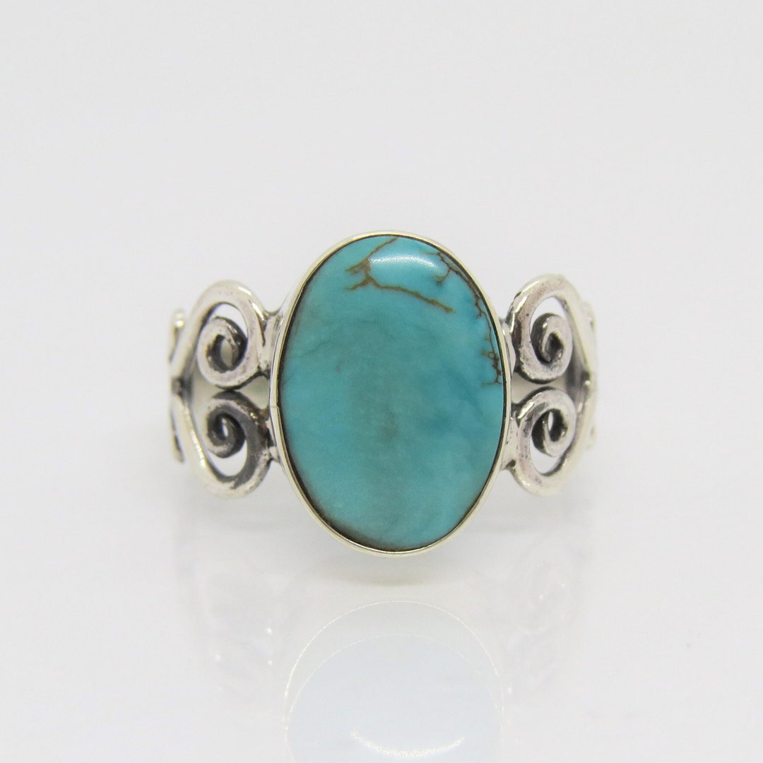 Vintage Sterling Silver Turquoise Filigree Ring Size 8 - Etsy