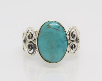 Vintage Sterling Silver Turquoise Filigree Ring Size 8