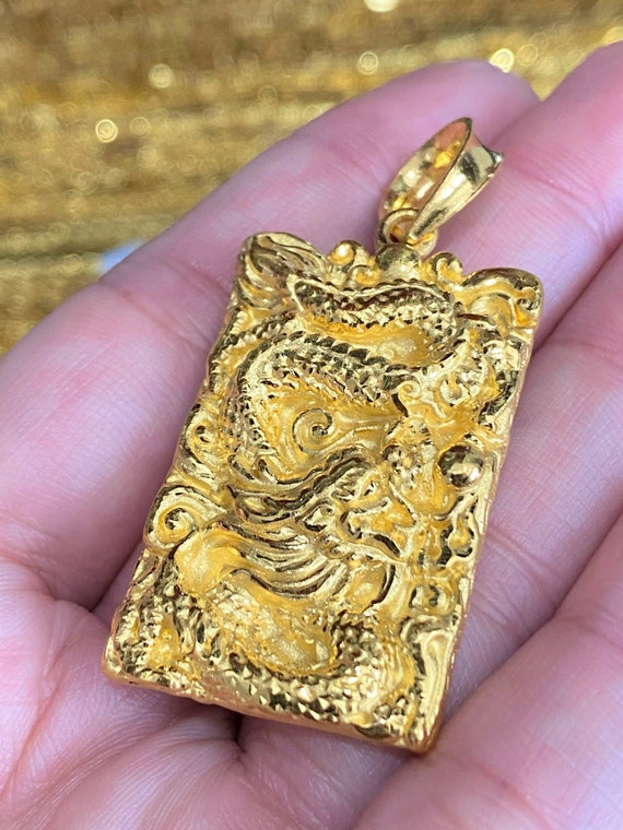 9999 Pure 24k Gold 3D Dragon Vintage Pendant - image 5