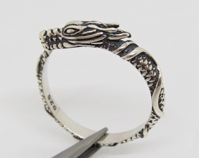 Sterling Silver Dragon Adjustable Ring Size 8
