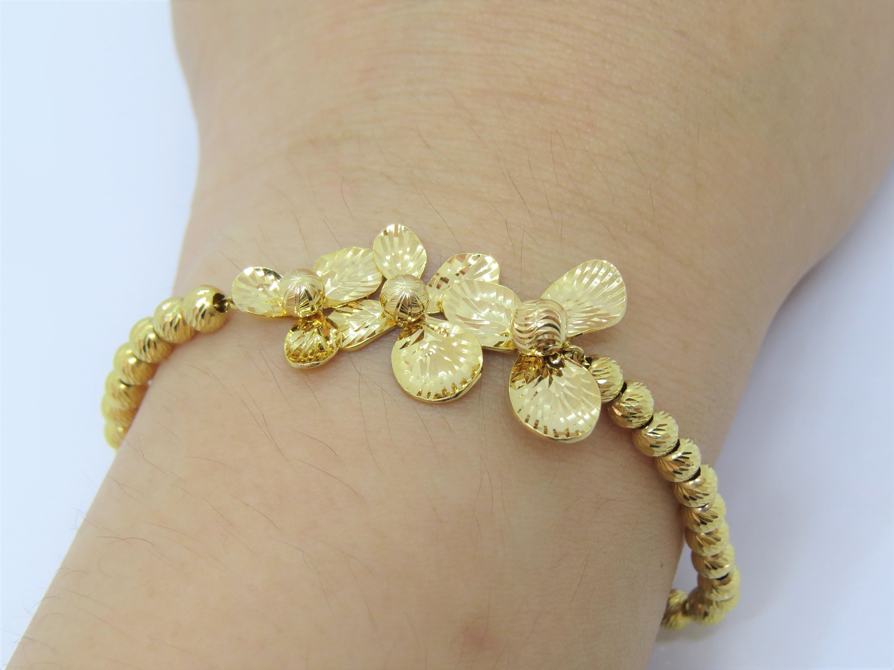 Vintage 18K Solid Yellow Gold Diamond Cut Flower Balls Link